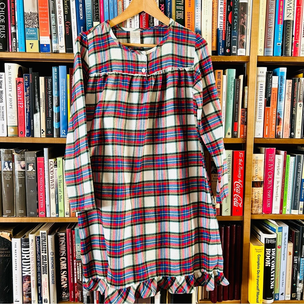 Lands' End Girls Blue Red Yellow Black Tartan Plaid Nightgown, size 14